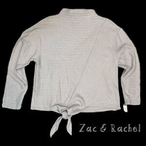 NWT zac & rachel boho top Sweater gray mock neck front tie size XL